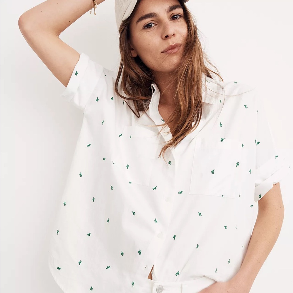 Madewell Courier Short Sleeve Embroidered Cactus Shirt. 🌵